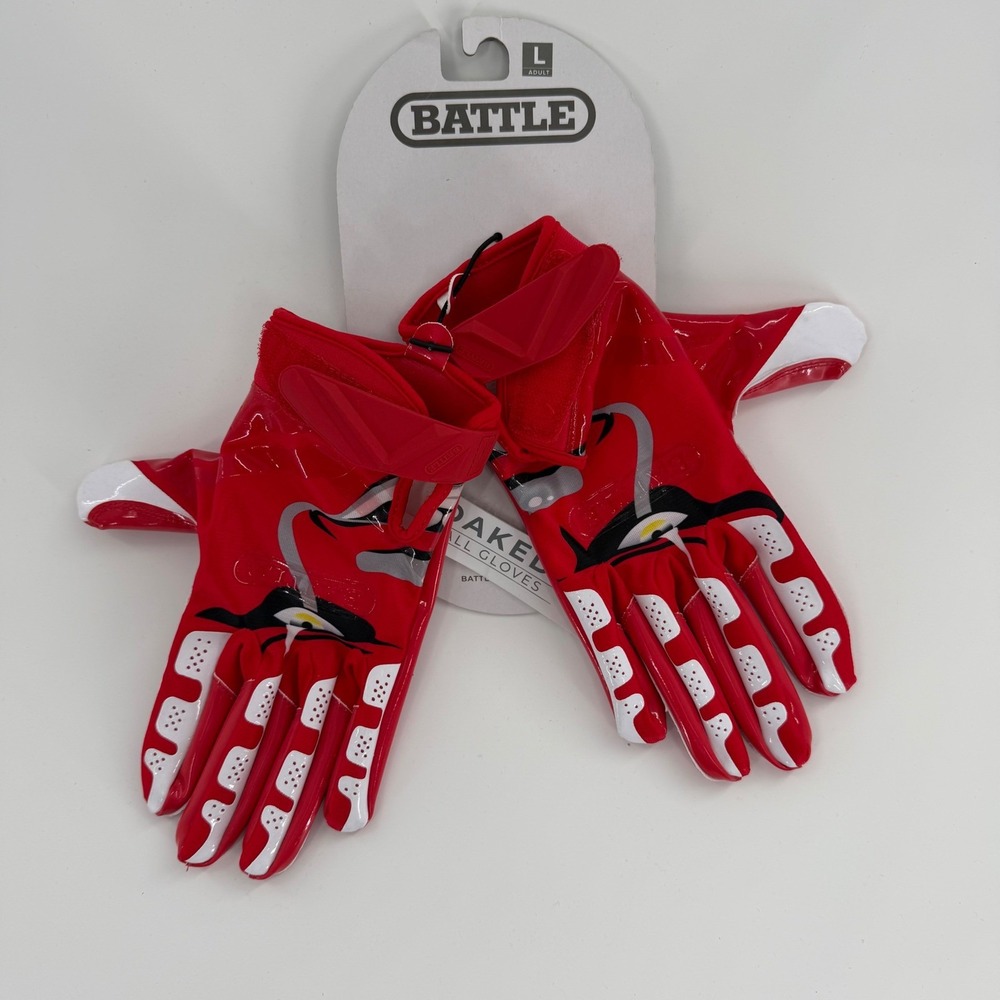 Battle Cloaked Football Gloves Red White Clown Ultra-Stick Adult Large 1GLCLO002